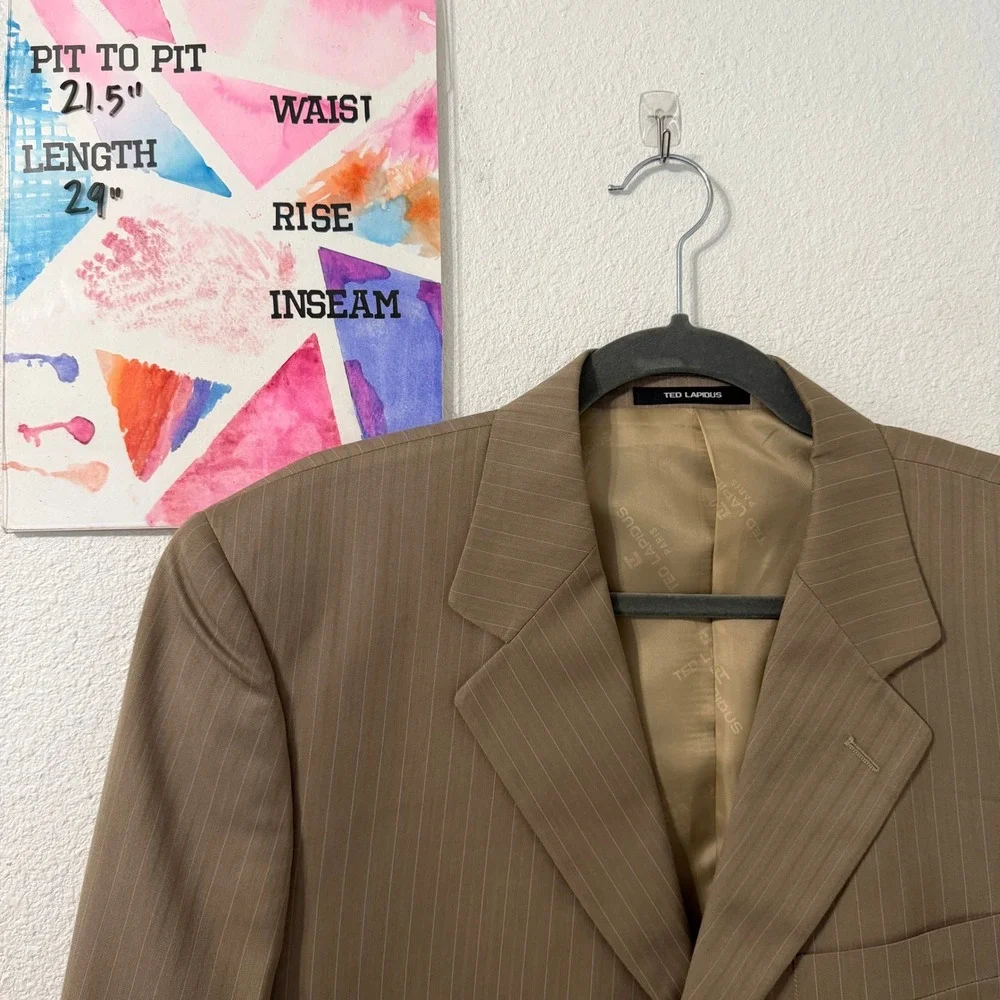 Ted Lapidus Paris Mens Pinstripe Blazer Brown Francesco Bellini Fabric Size 48C